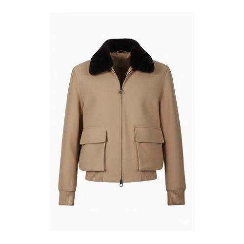 Fabric Jacket  With Cotton  Lining And High Neck With Rex Rabbit - 023 - 15