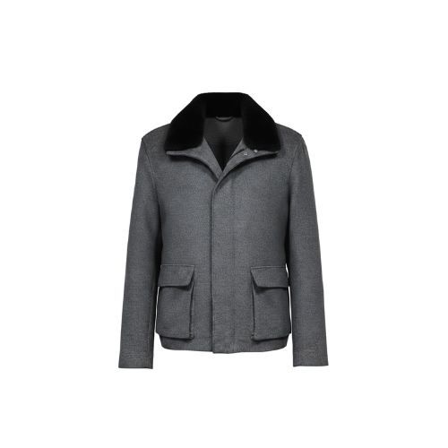 Fabric Jacket  With Cotton  Lining With Rex Rabbit -0105- Dark Gray