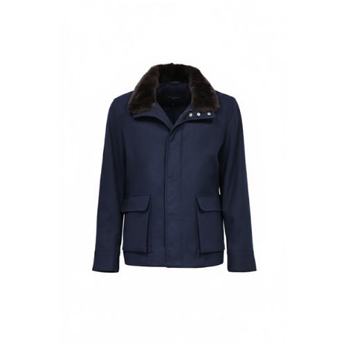 Fabric Jacket  With Cotton  Lining With Rex Rabbit -0105- Dark Blue