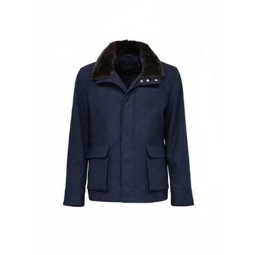 Fabric Jacket  With Cotton  Lining And High Neck With Rex Rabbit - 022 - 8