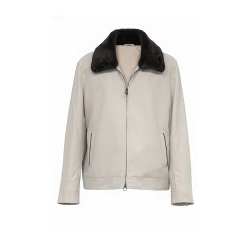 Fabric Jacket With Cotton Lining, Pocket Stich And Rex Rabbit Fur -0108- Off White