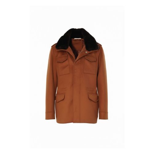 Fabric Jacket  With Cotton  Lining, Rex Rabbit And Hood -0106-  Camel