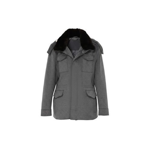 Fabric Jacket  With Cotton  Lining, Rex Rabbit And Hood -0106-  Gray