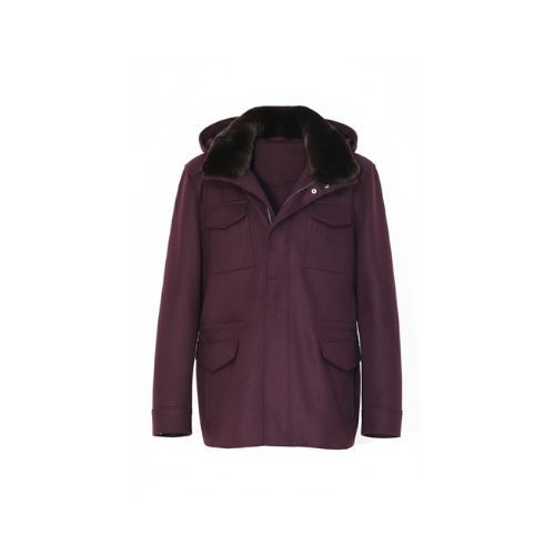 Fabric Jacket  With Cotton  Lining, Rex Rabbit And Hood -0106- Dark Maroon
