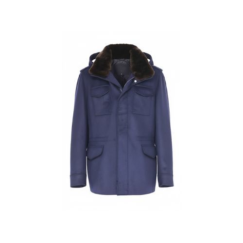 Fabric Jacket  With Cotton  Lining, Rex Rabbit And Hood -0106-  Dark Blue