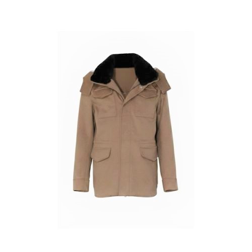 Fabric Jacket  With Cotton  Lining, Rex Rabbit And Hood -0106-  Beige