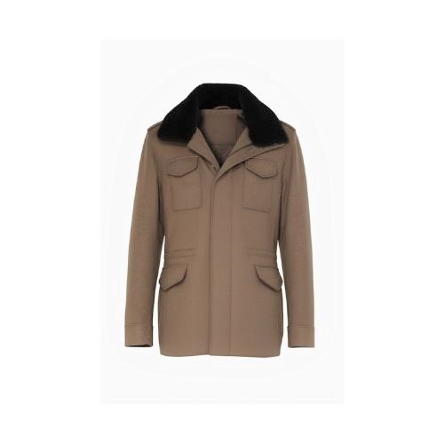 Fabric Jacket  With Cotton  Lining, Rex Rabbit And Hood -0106- Dark  Camel