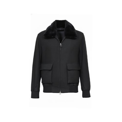 Fabric Jacket  With Cotton  Lining And High Neck With Rex Rabbit - 023 - 9