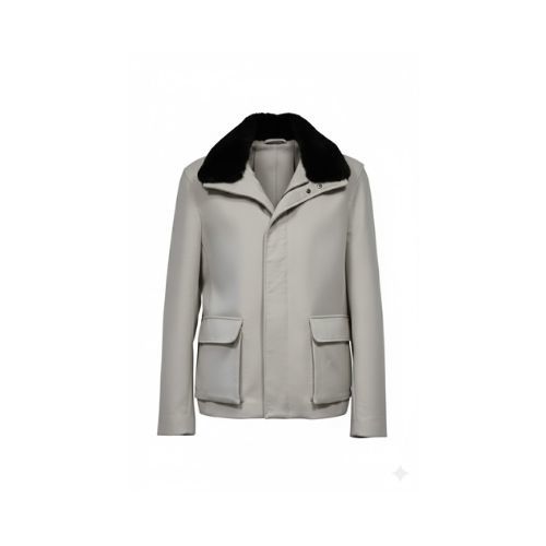 Fabric Jacket  With Cotton  Lining With Rex Rabbit -0105- Off White