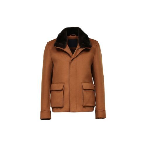 Fabric Jacket  With Cotton  Lining With Rex Rabbit -0105- Camel Brown