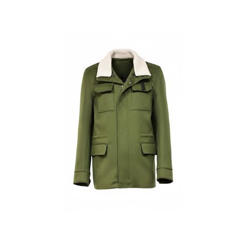 Fabric Jacket  With Cotton  Lining And High Neck -0104- Green