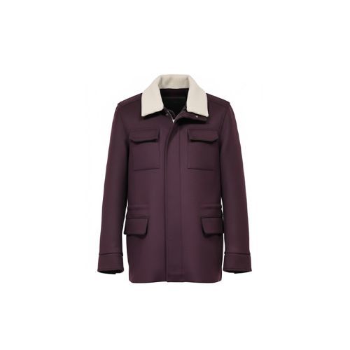 Fabric Jacket  With Cotton  Lining And High Neck -0104- Dark Maroon