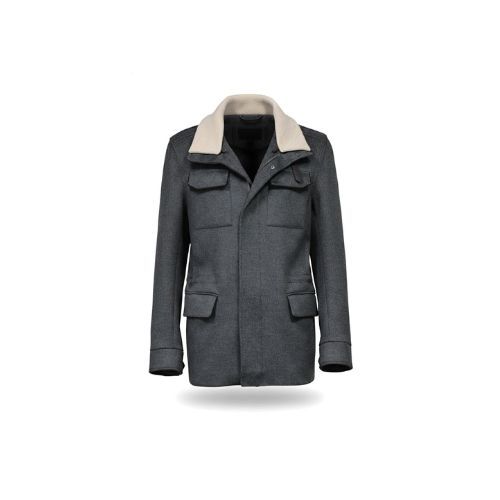 Fabric Jacket  With Cotton  Lining And High Neck -0104- Dark Gray