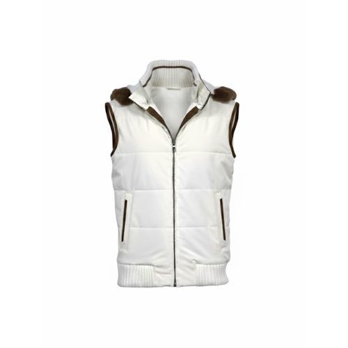 Raincoat Vest With Fabric Lining And hood With Fur Rex Rabbit - 031 - White- White