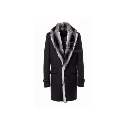 Fabric Jacket  With Cotton Lining and Chinchilla Fur - 0100 - Black