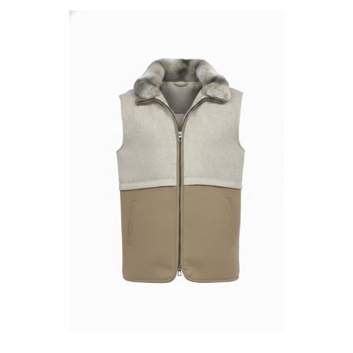 Fabric Vest With Polyester Lining And Fur Rex Rabbit- 0123