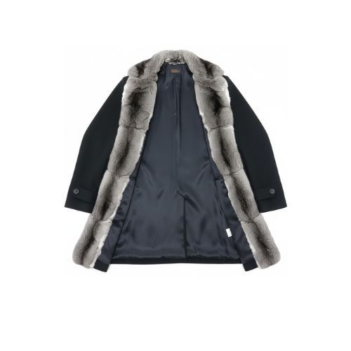 Fabric Jacket  With Cotton Lining and Chinchilla Fur - 0100 - Black