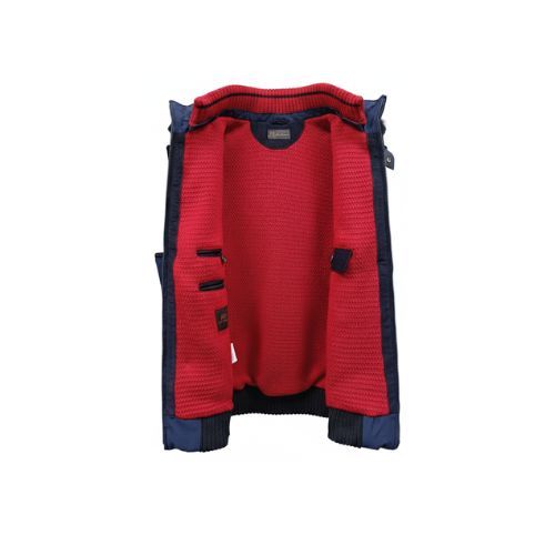 Raincoat Sports Vest with Cotton and Rex Rabbit Fur Hood -0128- Navy Blue with Red