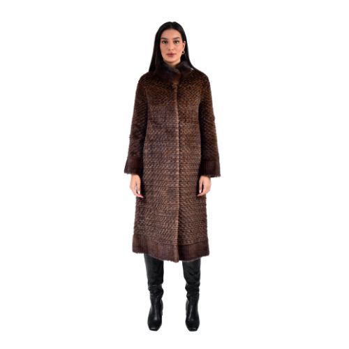 Jacket With Mink And Rex Rabbit Fur - Length 110cm  5477N - 0500 - Coffee