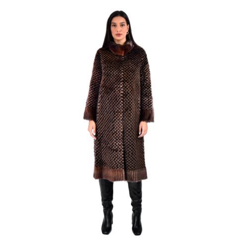Jacket With Mink And Rex Rabbit Fur - Length 110cm  5477N - 0500 - Black and Coffee