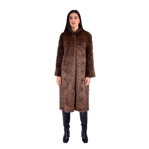 Jacket With Mink And Rex Rabbit Fur - Length 110cm 5477P - 0501 -  Coffee