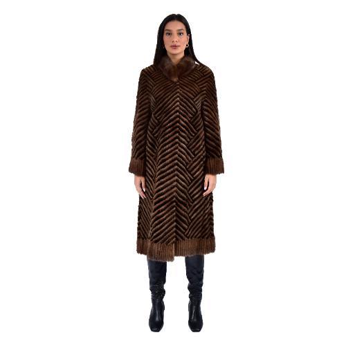 Jacket With Mink And Rex Rabbit Fur - Length 110cm 5477P - 0501 - Black and Coffee