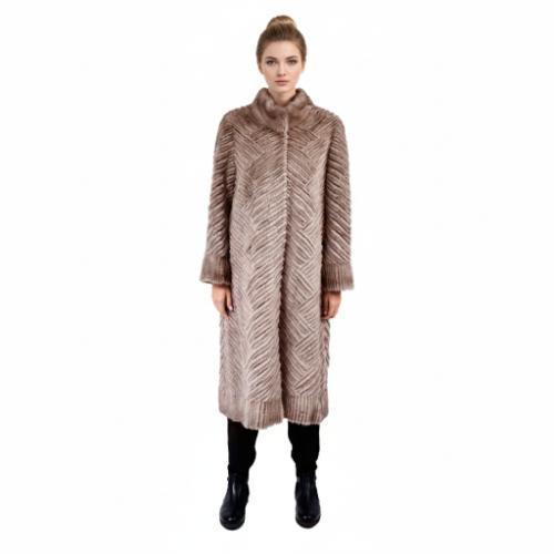Jacket With Mink And Rex Rabbit Fur - Length 110cm 5477P - 0501 - Champagne