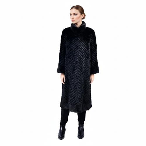 Jacket With Mink And Rex Rabbit Fur - Length 110cm 5477P - 0501 - Black