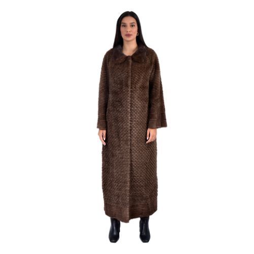 Jacket With Mink And Rex Rabbit Fur - Length 135cm TP1187B - 0504 - Coffee