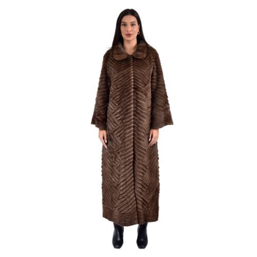 Jacket With Mink And Rex Rabbit Fur - Length 135cm TP1187C - 0505 - Coffee