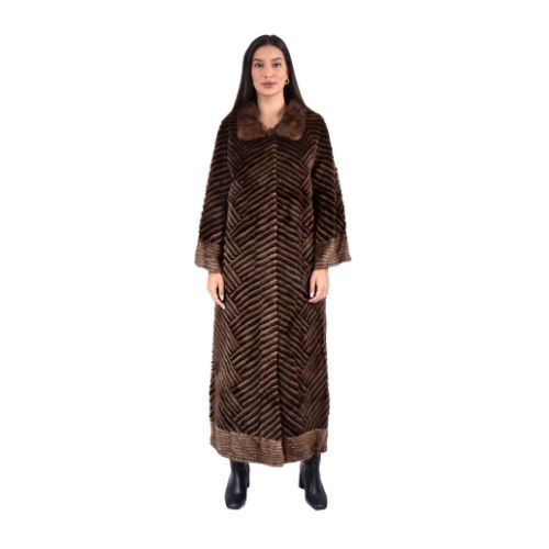 Jacket With Mink And Rex Rabbit Fur - Length 135cm TP1187C - 0505 - Black and Coffee