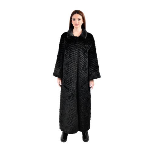 Jacket With Mink And Rex Rabbit Fur - Length 135cm TP1187C - 0505 - Black