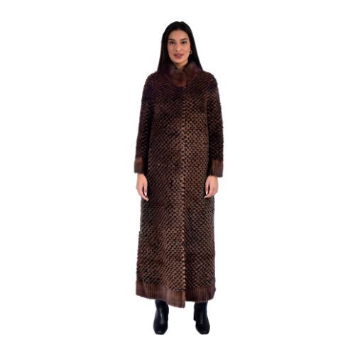 Jacket With Mink And Rex Rabbit Fur - Length 135cm 5477K - 0506 - Black and Coffee