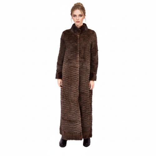 Jacket With Mink And Rex Rabbit Fur - Length 135cm 5477L - 0507 - Coffee