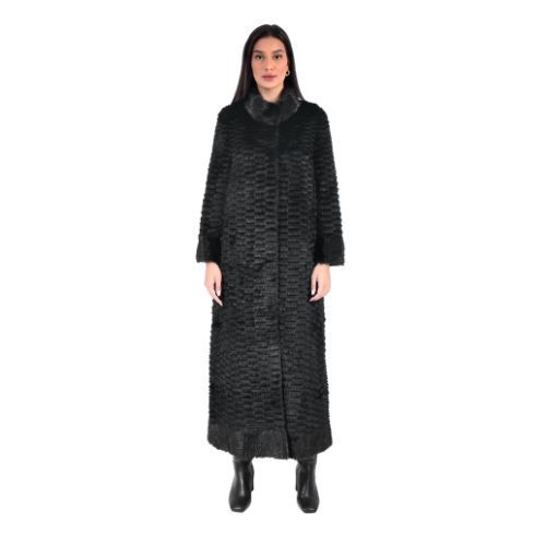 Jacket With Mink And Rex Rabbit Fur - Length 135cm 5477L - 0507 - Black