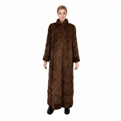 Jacket With Mink And Rex Rabbit Fur - Length 135cm 5477M - 0508 - Coffee