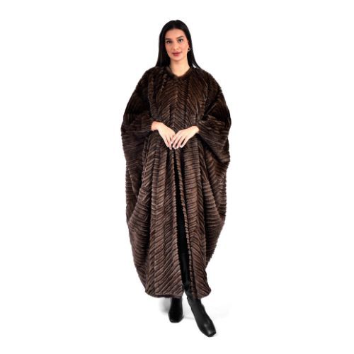 Bisht With Mink And Rex Rabbit Fur - Length 135cm - 1-41 - 0509 - Coffee