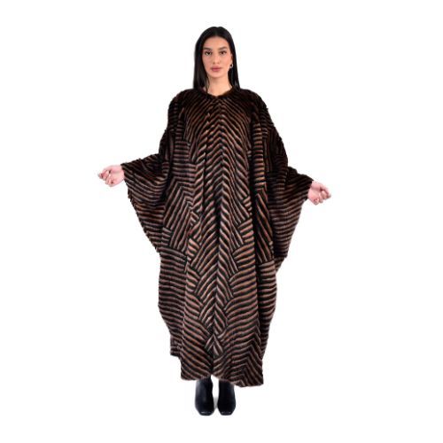 Bisht With Mink And Rex Rabbit Fur - Length 135cm - 1-41 - 0509 - Black and Coffee