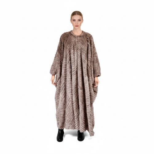 Bisht With Mink And Rex Rabbit Fur - Length 135cm - 1-41 - 0509 - Champagne