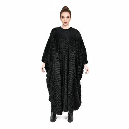 Bisht With Mink And Rex Rabbit Fur - Length 135cm - 1-41 - 0509 - Black