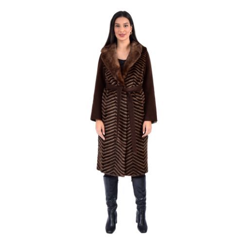 Cashmere Jacket With Mink And Rex Rabbit Fur - Length 110cm - 1-24 - 0510 - Black And Coffee