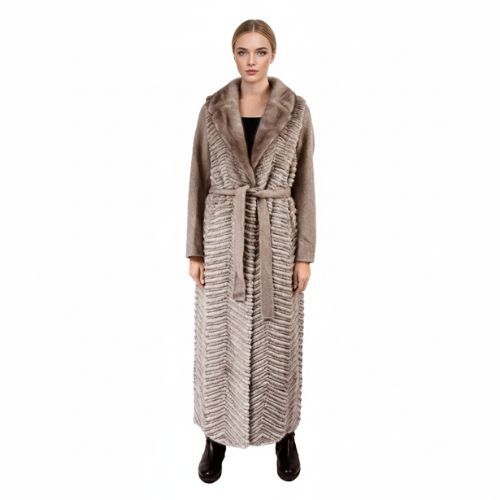 Cashmere Jacket With Mink And Rex Rabbit Fur - Length 135cm - 1-24A - 0511 -  Champagne