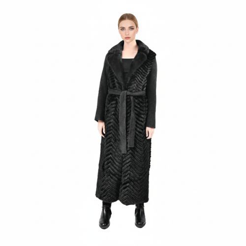 Cashmere Jacket With Mink And Rex Rabbit Fur - Length 135cm - 1-24A - 0511 -  Black