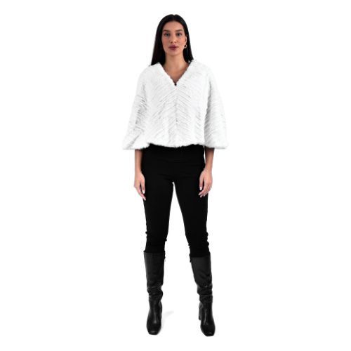 Cape With Mink And Rex Rabbit Fur - Length 55cm -  1-53 - 0512 - White