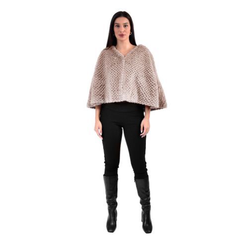 Cape With Mink And Rex Rabbit Fur - Length 55cm - 1-53B - 0514 - Champagne