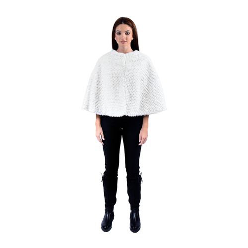 Cape With Mink And Rex Rabbit Fur - Length 54cm - 1-54 - 0515 - White