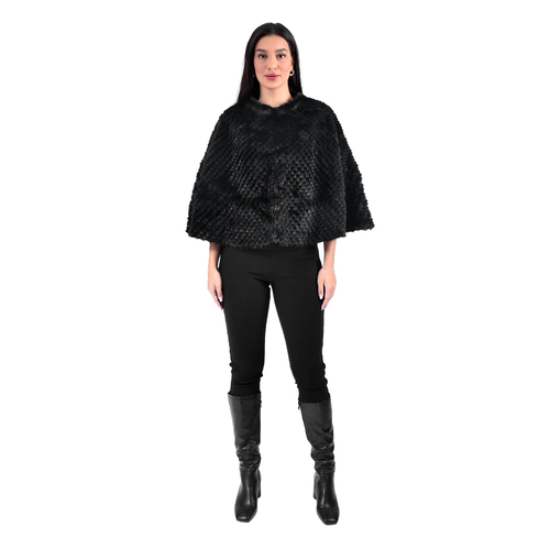 Cape With Mink And Rex Rabbit Fur - Length 54cm - 1-54 - 0515 - Black
