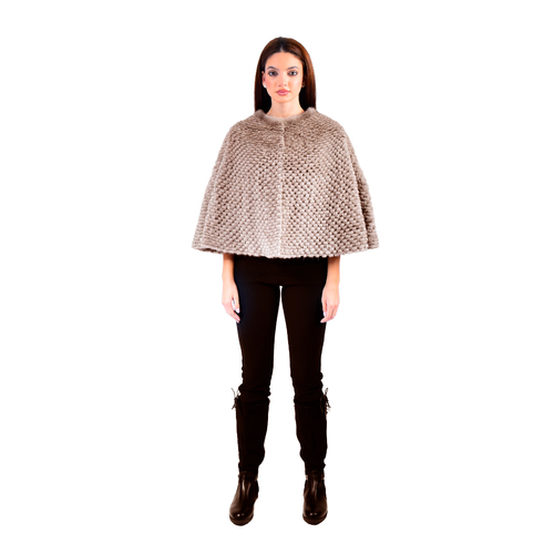 Cape With Mink And Rex Rabbit Fur - Length 54cm - 1-54 - 0515 - Champagne