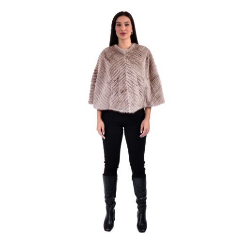 Cape With Mink And Rex Rabbit Fur - Length 54cm - 1-54B - 0516 - Champagne
