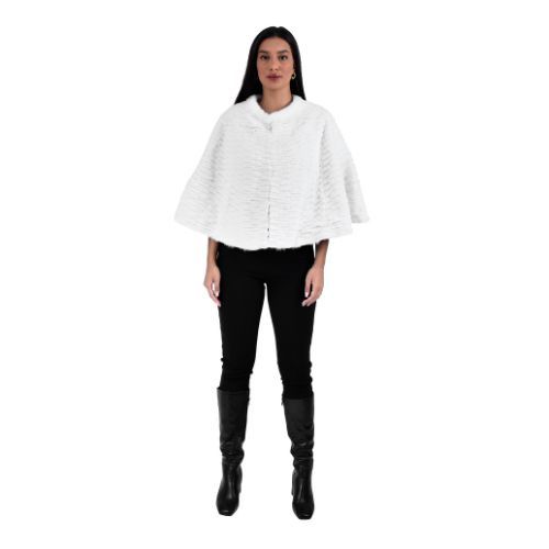 Cape With Mink And Rex Rabbit Fur - Length 54cm - 1-54A - 0517 - White